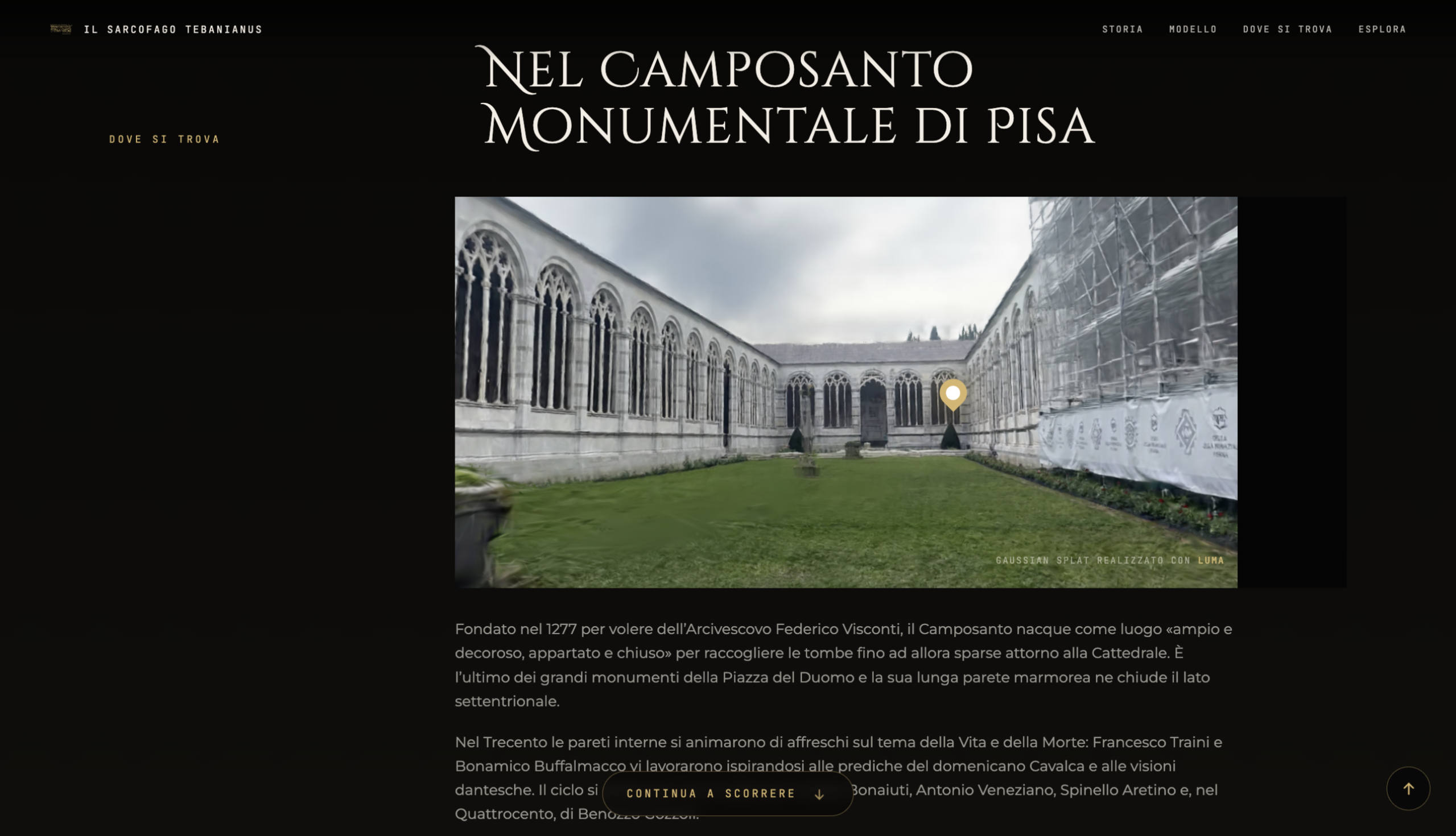 Sezione dedicata al Camposanto con vista del cortile e localizzazione del reperto
