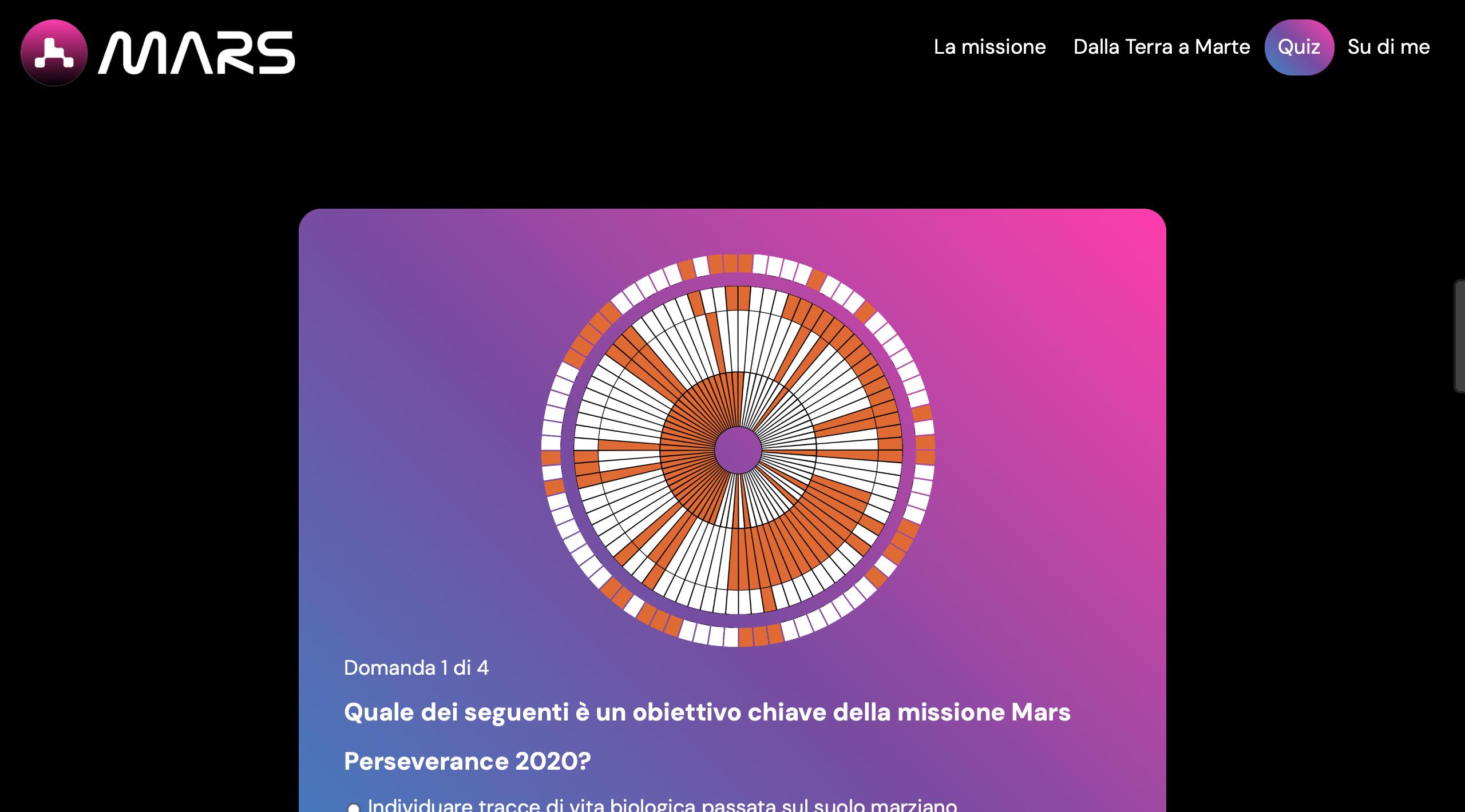 Quiz sulla missione con grafica del paracadute e sfondo sfumato